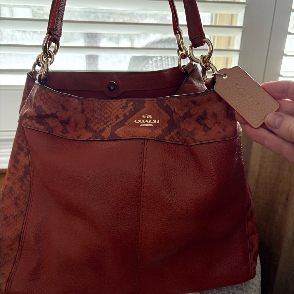 Coach Terracotta Red Leather & Python Shoulder Bag